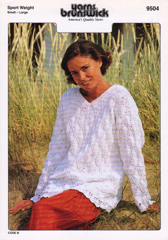 Crochet White Sweater Pattern Brunswick 9504 PATTERN Digital