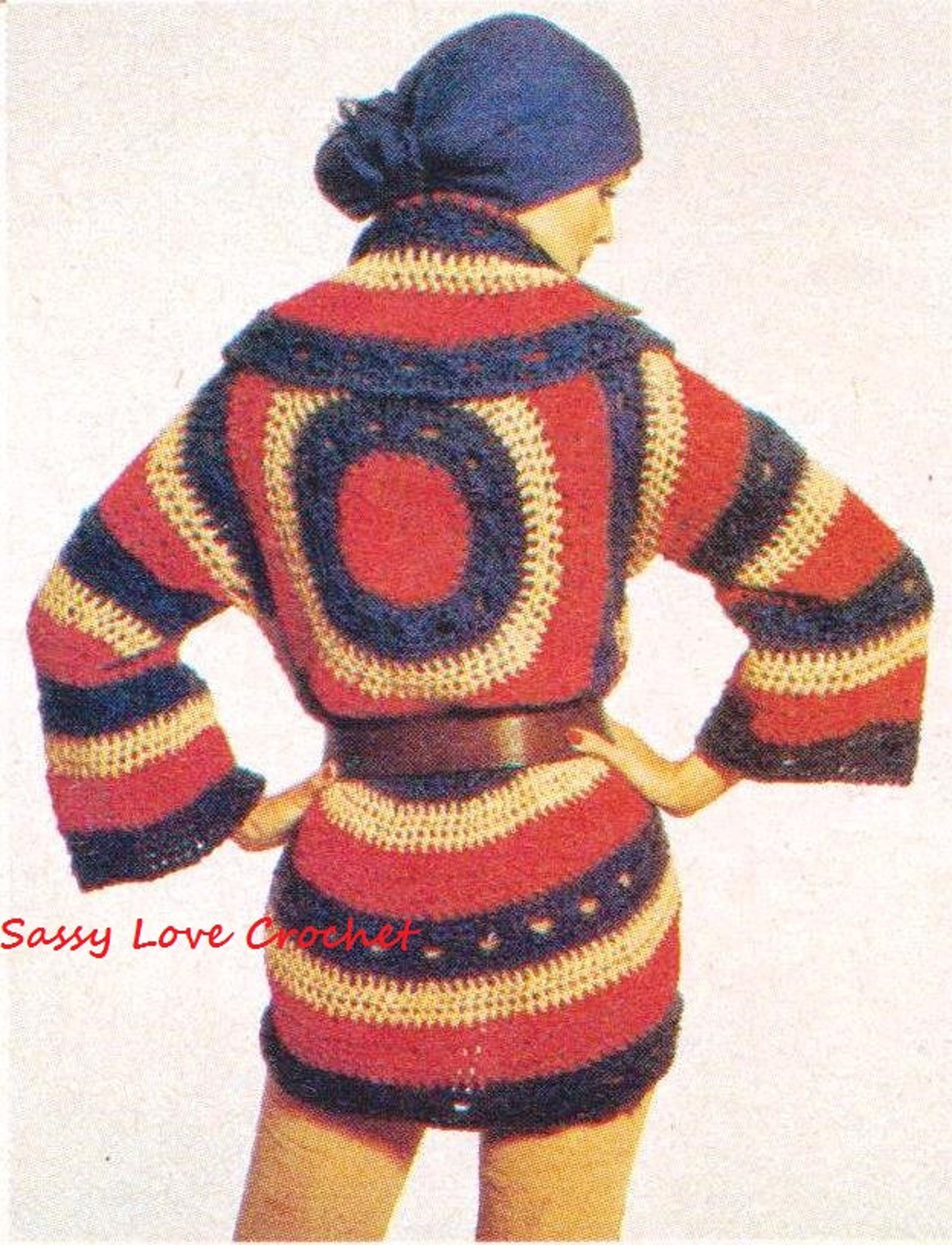 Crochet Jacket Wrap CIRCULAR Crochet Tri-color Wrap Sweater Jacket Coat ...