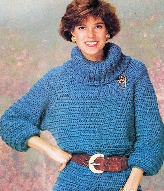 Crochet Turtleneck Sweater Pattern Raglan Pullover Sweater Pattern Digital Download Sizes 8 10 12 14 16 18 20 22
