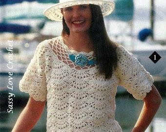 Crochet Top Pattern Flowers & Fans Pullover PATTERN -  Spring and Summer -PDF Download-