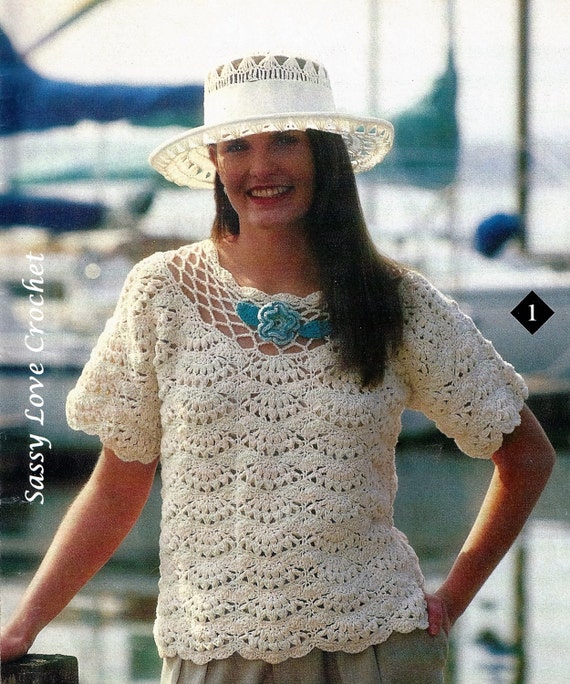 Crochet Top Pattern Flowers Fans Pullover PATTERN Spring and Summer  -PDF Download-