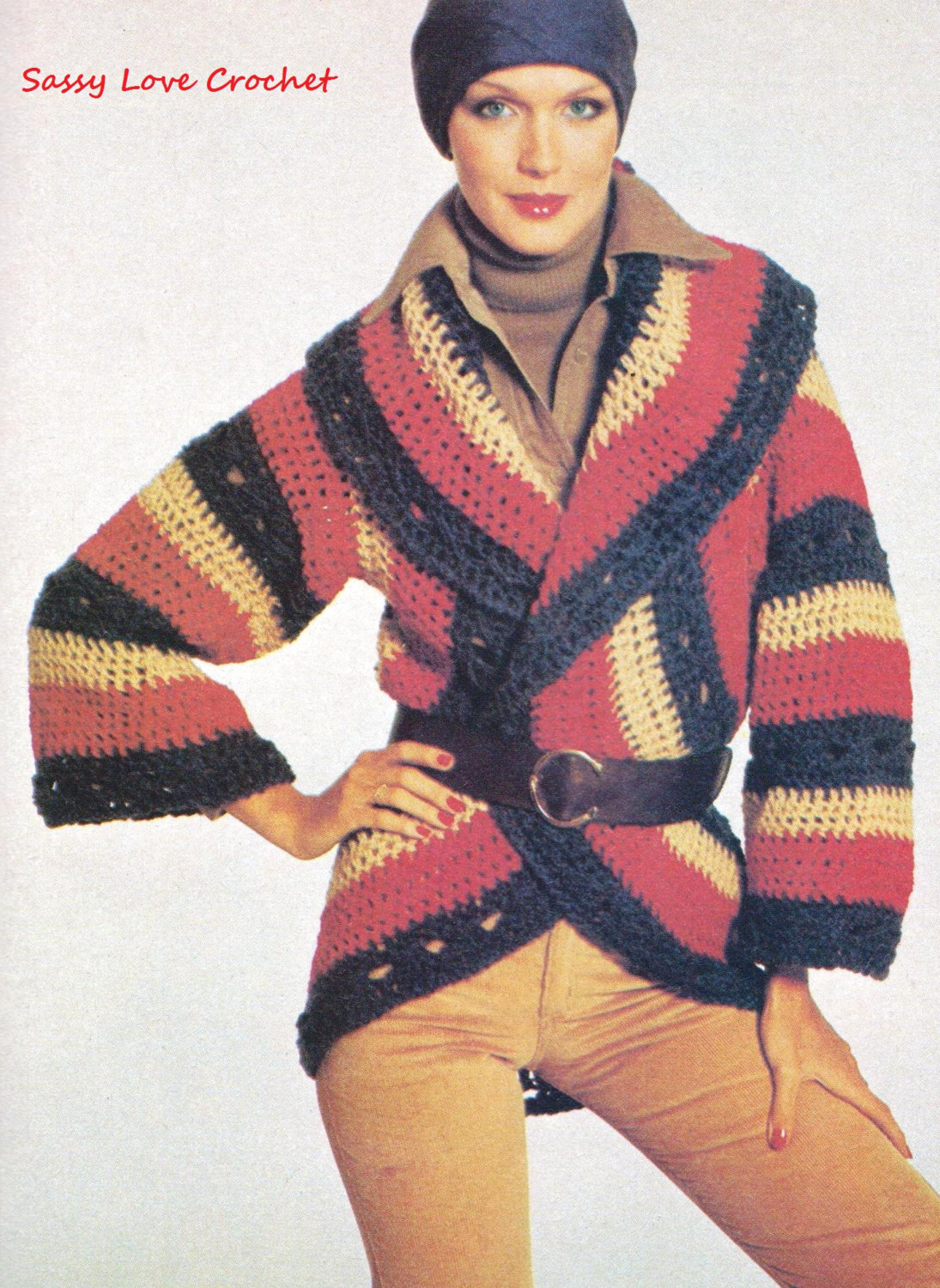 Crochet Jacket Wrap CIRCULAR Crochet Tri-color Wrap Sweater Jacket Coat ...