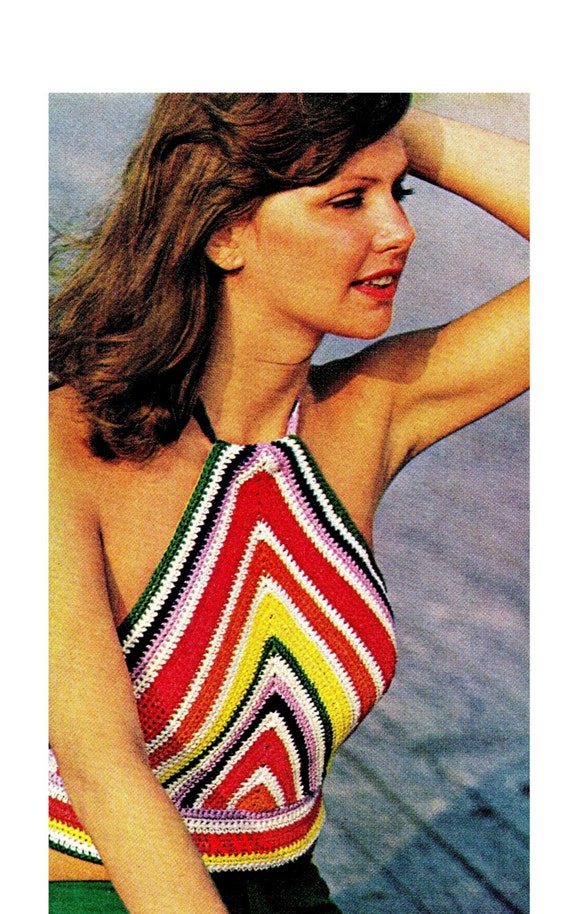 Crochet Halter Top Pattern, Crop Top Striped Summer Beach Top