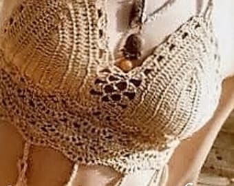 Crochet Caramel Brazilian Bikini Top Pattern, Crochet Crop Top PATTERN, Sexy  2016 Summer Trends- PDF Download