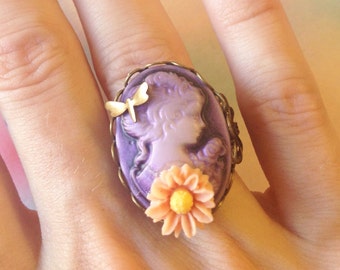 Purple Lady cameo Adjustable ring