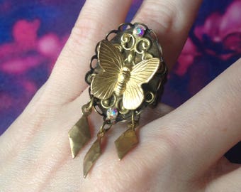 Ring adjustable gold butterfly and pendants