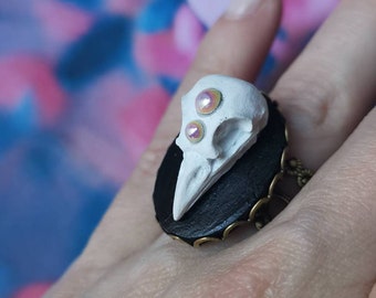 Beautiful ring beaded bird skull