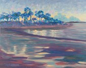 Beach Artwork Impressionist Landscape Oil on Canvas Panel "Twilight Tide"    20" x 16" x 0.625"