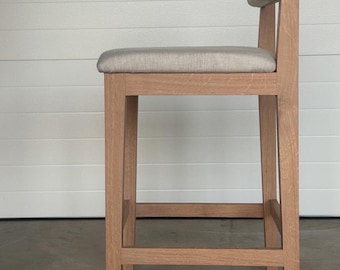 Silla de altura de mostrador / Silla de madera / Silla moderna / Roble blanco / Lino