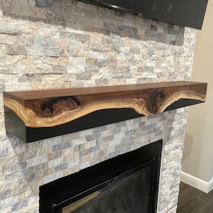 Mantel | Epoxy River Mantel | Walnut Mantel | Wood Mantel | Custom Mantel | Floating Mantel | Shelf | Floating Shelves