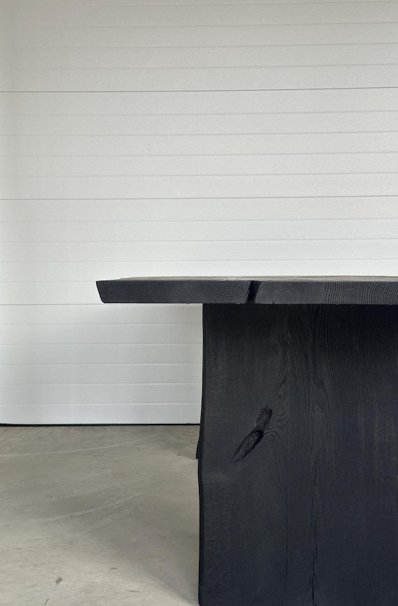 long board Table「BURN MIND」BLACK Yakisugi Dining Table - Handmade Charred Wood Table - Yakisugi