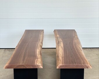 Live Edge Walnut Bench | Dining Bench | Bench Set | Trestle Bench | Entryway Bench