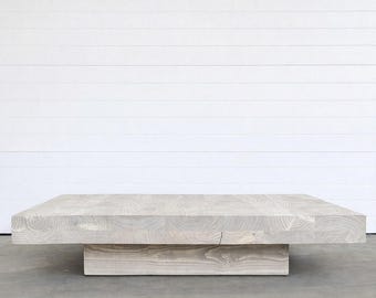 Oversized Square Coffee Table | Modern Solid Wood Plinth Table | Low Minimalist Living Room Table | Custom Wood Accent