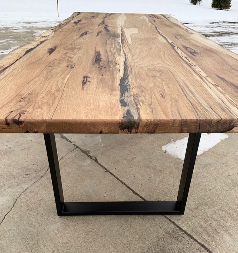 Live Edge Hickory Dining Table Slab Table Rustic Modern Etsy
