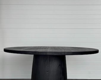 Shou Sugi Ban Round Dining Table – Handmade Yakisugi Charred Wood Pedestal Table