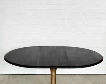 Ebonized Walnut Round Dining Table - Pedestal Base Table - Solid Wood Extension Table - 48 54 60 72 inch