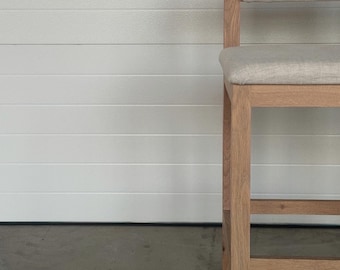 Silla de altura de mostrador / Silla de madera / Silla moderna / Roble blanco / Lino