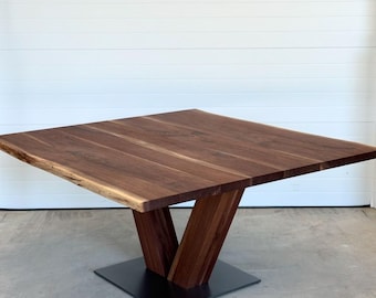 Live Edge Walnut Dining Table | Modern Pedestal Dining Table | Solid Hardwood Dining Table | Custom Handmade Dining Table