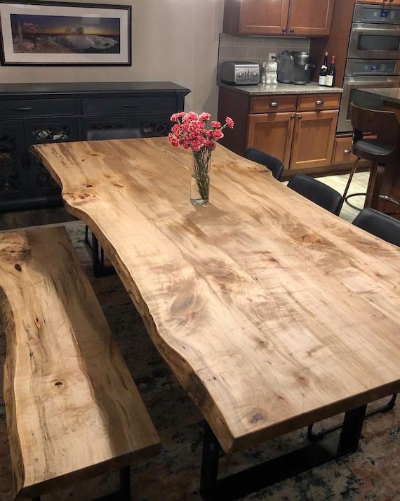 Live Edge Dining Set Slab Table Reclaimed Wood Table Live Edge