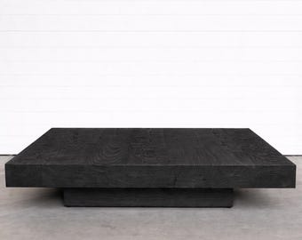 Chunky Square Coffee Table | Solid Hardwood Low Modern Table | Large Plinth Base Coffee Table | Custom Minimal Accent