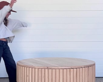 White Oak Coffee Table | Round Coffee Table | Circle Table | White Oak Fluted Table