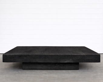 Large Square Coffee Table | Chunky Solid Wood Coffee Table | Low Modern Accent Table | Oversized Living Room Table