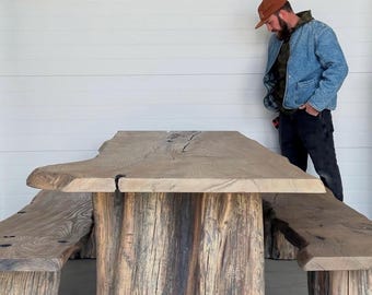 Dining Table Set, Live Edge Wood Table, Rustic  Furniture, Rustic Dining Set | Live Edge Dining Table & Bench