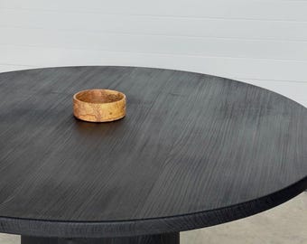 Custom Black Round Dining Table – Solid Hardwood Pedestal Base – Luxury Modern Statement Table