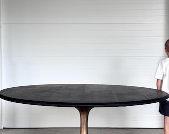 Custom Round Ebonized Walnut Dining Table – Pedestal Base Dining Furniture
