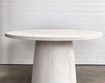 Round Pedestal Dining Table | Solid Wood White Dining Table | Custom Modern Round Table | 60 72 84 Inch