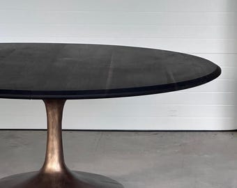 Ebonized Walnut Round Dining Table – Pedestal Base, Solid Wood Extension (48-72 inch)