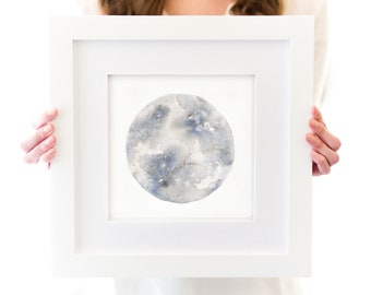 Moon Watercolor Print - Lunar - Eclipse