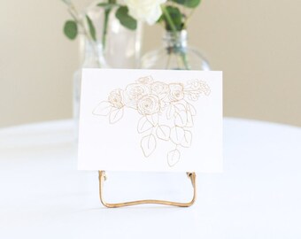 Botanical Rose Gold Foil Card - Floral Illustration - Simple Flowers - Eucalyptus