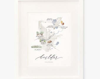 Boulder Colorado Map - Watercolor - Calligraphy