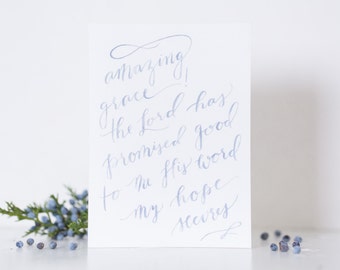 Amazing Grace Card - Calligraphy Hymn Lyrics - Watercolor Lettering
