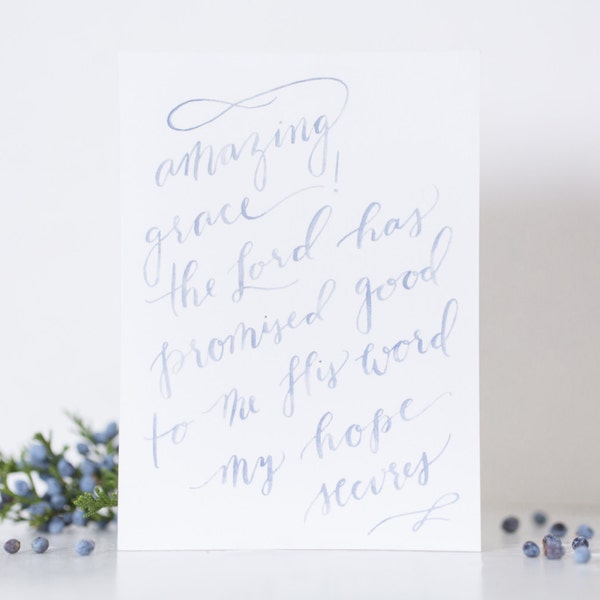 Amazing Grace Card - Calligraphy Hymn Lyrics - Watercolor Lettering