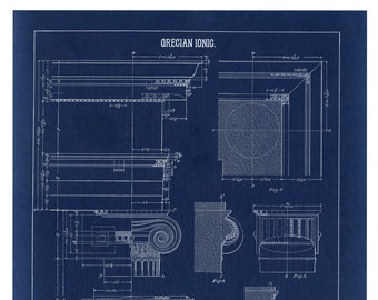 Blueprint Wall Decor, Greek Ionic Column Drawing, Architecture Poster, Architectural Print, Column, Blueprint Drawing, Blueprint Art, Print