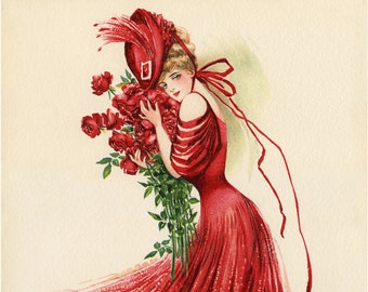 Red Dress, Victorian Dress, Red Victorian Dress, Victorian Red Dress, Dress Illustration, Red Victorian, Red Dress Illustration, Fashion Art