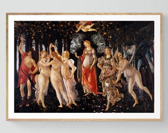 May include: A framed painting depicting a group of people in a forest setting. The figures are dressed in Renaissance-era clothing and appear to be dancing or celebrating. The painting is set against a backdrop of trees and foliage, with a sky visible in the upper portion of the image.
