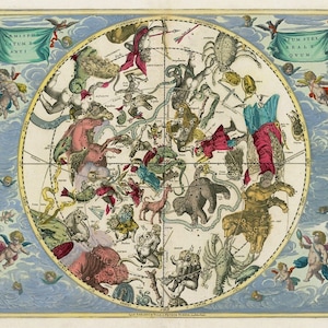 Northern Hemisphere, Star Map, Northern Hemisphere Map, Hemisphere Map, Andreas Cellarius, Harmonia Macrocosmica, Constellation Chart