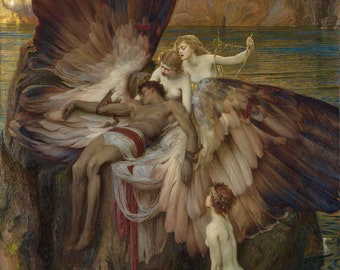 The Lament for Icarus, Fine Art Print, Herbert Draper, Herbert Draper Paintings, Herbert Draper Artist, James Herbert Draper, Fallen Angel