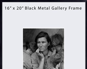 16x20 Gallery Frame, Simple Black Metal Frame, Includes Mat, Mat For 8x10 Photo, Includes UV Glass, 5/16" Face Width, Black Aluminum Frame