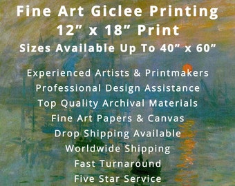 Giclee Printing Service, 12x18 Art Print, Print on Canvas, Canvas Wall Art, Fine Art Print, Giclee Printing, Giclee Wall Art, Artists Prints