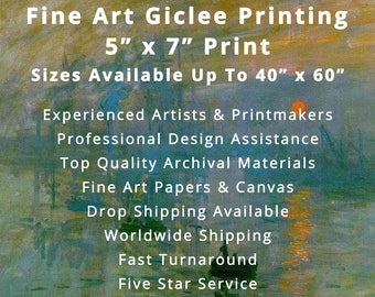 Giclee Printing Service, 5 x 7 Art Print, Print on Canvas, Canvas Wall Art, Fine Art Print, Giclee Printing, Giclee Wall Art, Artists Prints