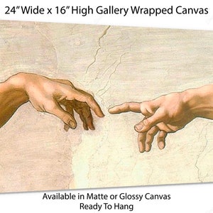 Michaelangelo Hands, The Creation of Adam, Ready To Hang, Gallery Wrapped, Canvas Print, Michaelangelo Print, Sistine Chapel, Religious Art