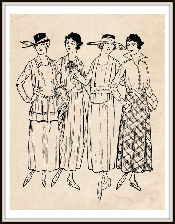 Vintage Illustration 1920s Dress Flapper Art Fashion Illustration 20s Dress Couture Vintage Art Art Deco Print Vintage Deco Print