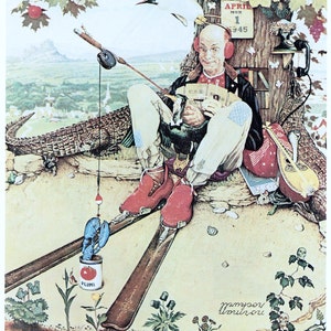 Art Print, Norman Rockwell, April Fool Fishing 1945, Gift for Fisherman, Fishing Decor, Vintage Book Print, Fisherman Gifts, Americana Art