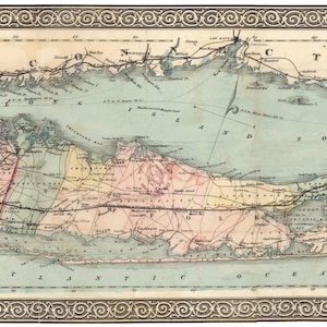 Lange Insel, Lange Insel Karte, Karte lange Insel, Insel Karte, Reisende Insel, 1866 Karte, Lange Karte, Karte Insel, Insel lang, Karte lang, alte Karte