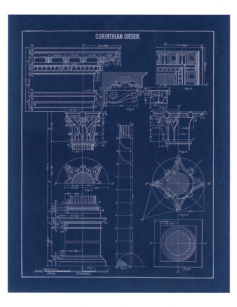 Blueprint Wall Art Corinthian Column Drawing Decor Fine Print Architecture Prints