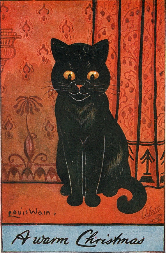 louis wain christmas cat prints